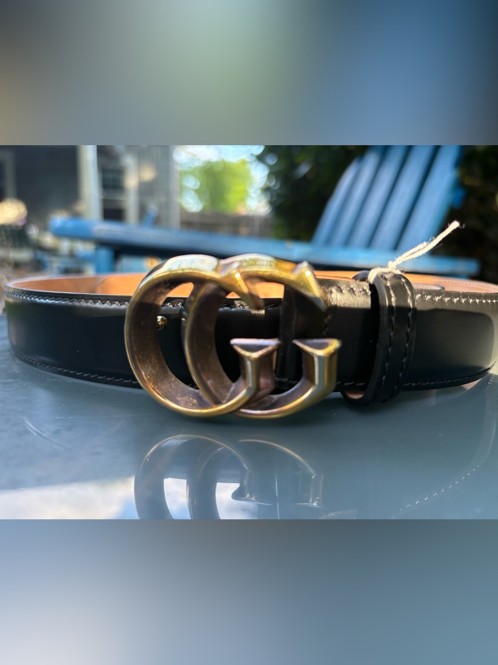 Gucci Black Leather Belt with Gold Double G Buckle